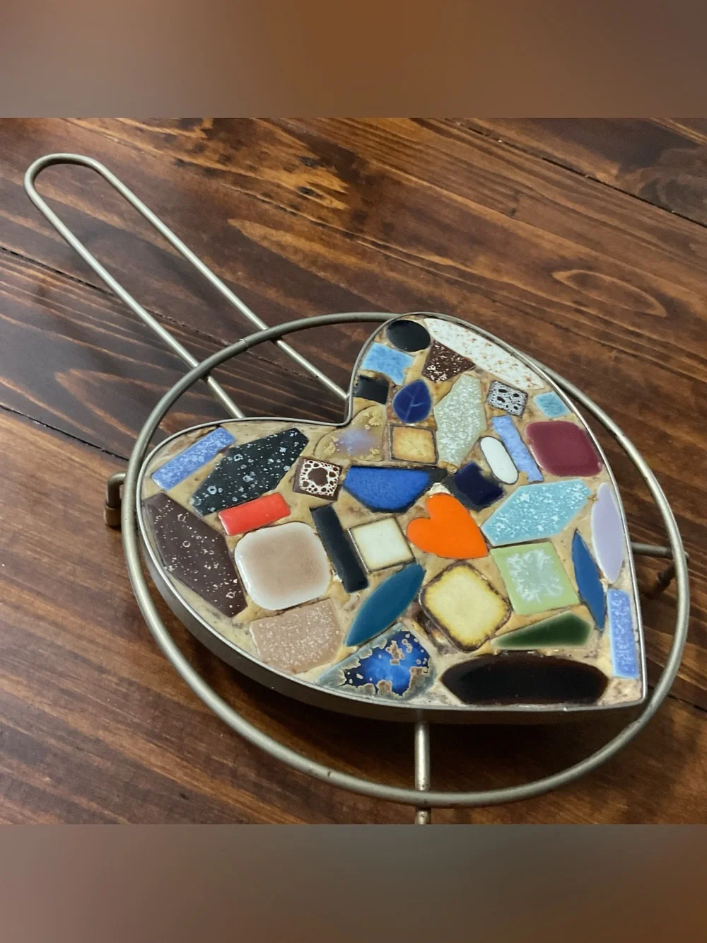 Multicolor Heart Mosaic Trivet - Ceramic Tile Kitchen Hot Pad